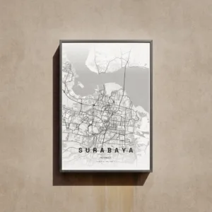 Surabaya City Map Wall Art Poster Peta Kota Surabaya Hiasan Dinding Aesthetic Ukuran A3