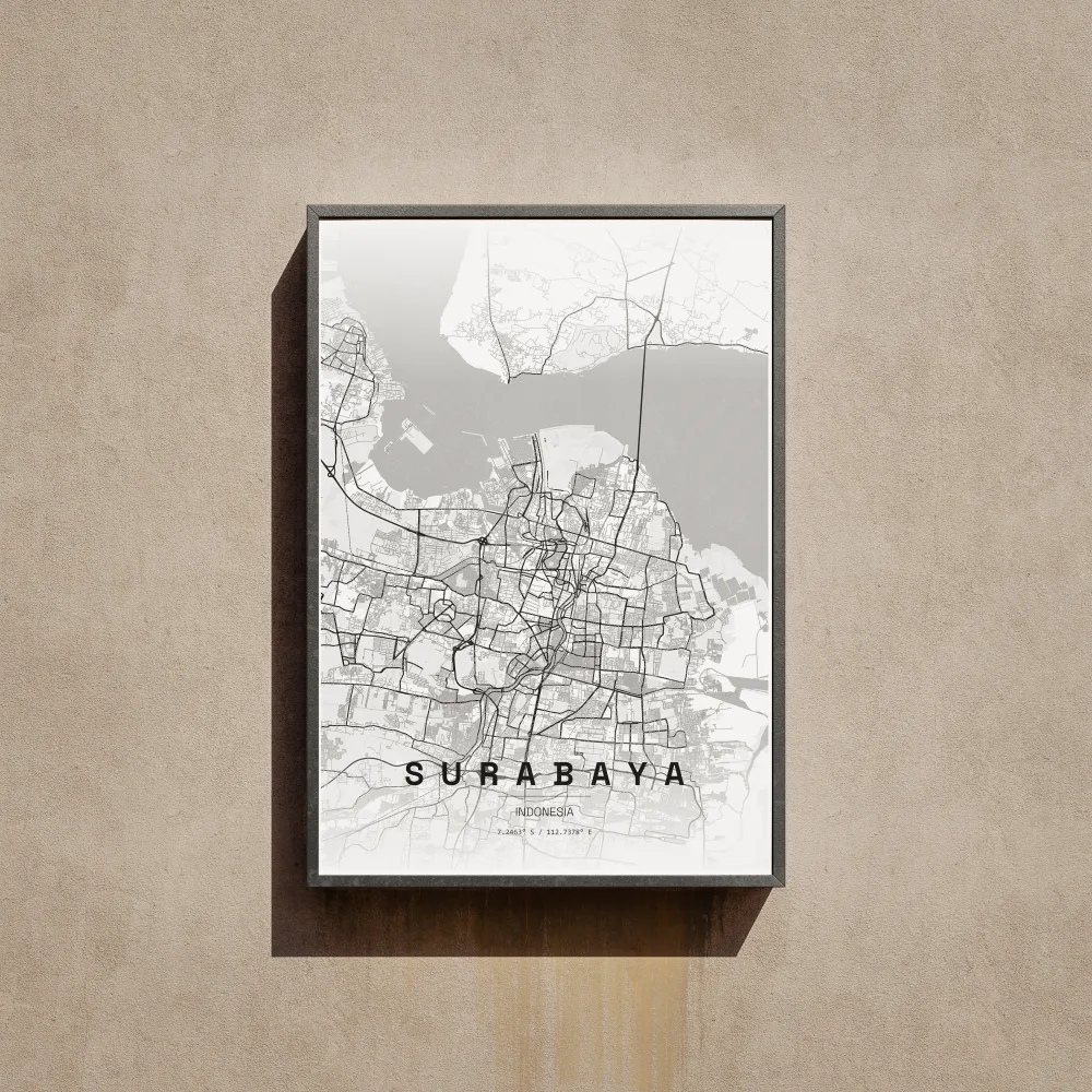 Surabaya City Map Wall Art Poster Peta Kota Surabaya Hiasan Dinding Aesthetic Ukuran A3